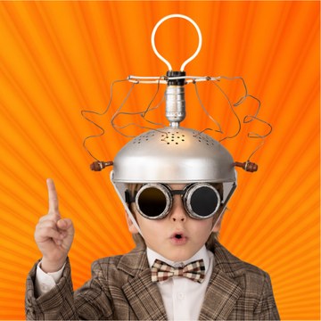 Curious young scientist with a thinking cap