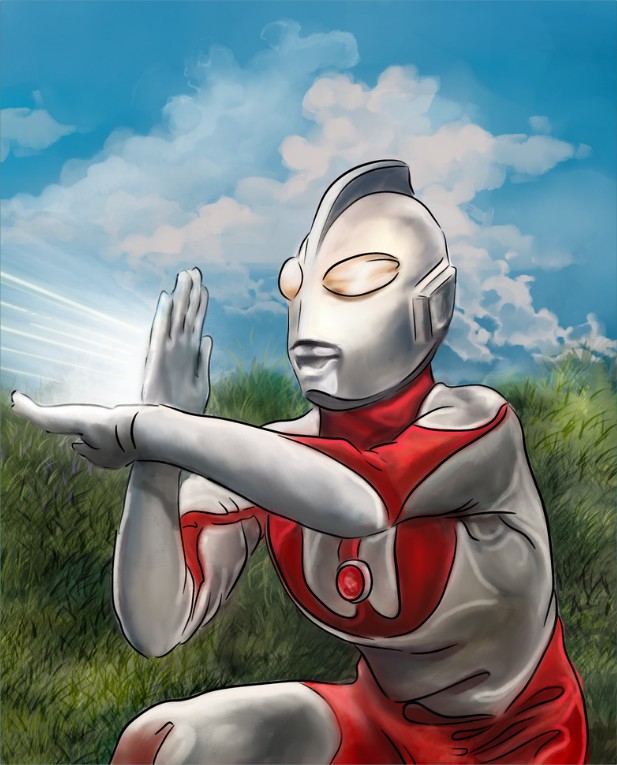 Ultraman in a classic charging pose